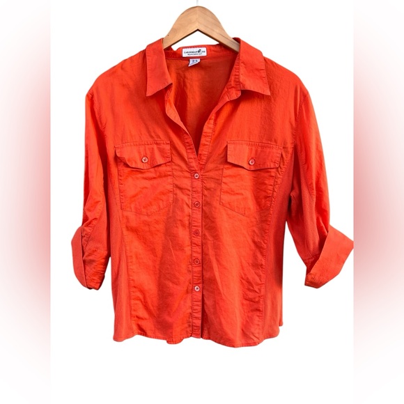 Caribbean Joe Island Supply 100% Cotton Orange Button Down Blouse - Size XL - Picture 1 of 12